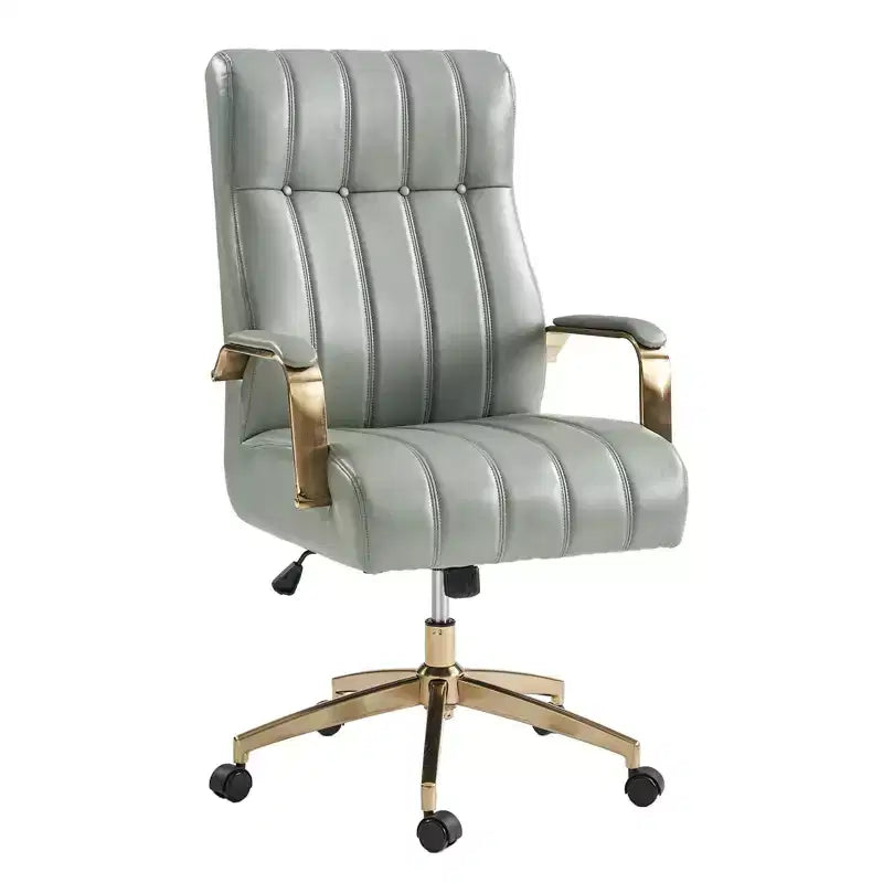 Chaise de bureau moderne en cuir pivotante et inclinable avec capitonnage en canal.