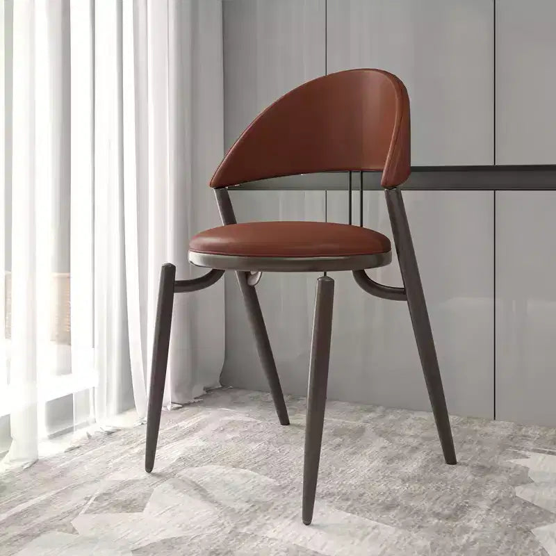 Chaise de salle à manger moderne en cuir, dossier ouvert rembourré avec pieds en métal, aucun assemblage requis
