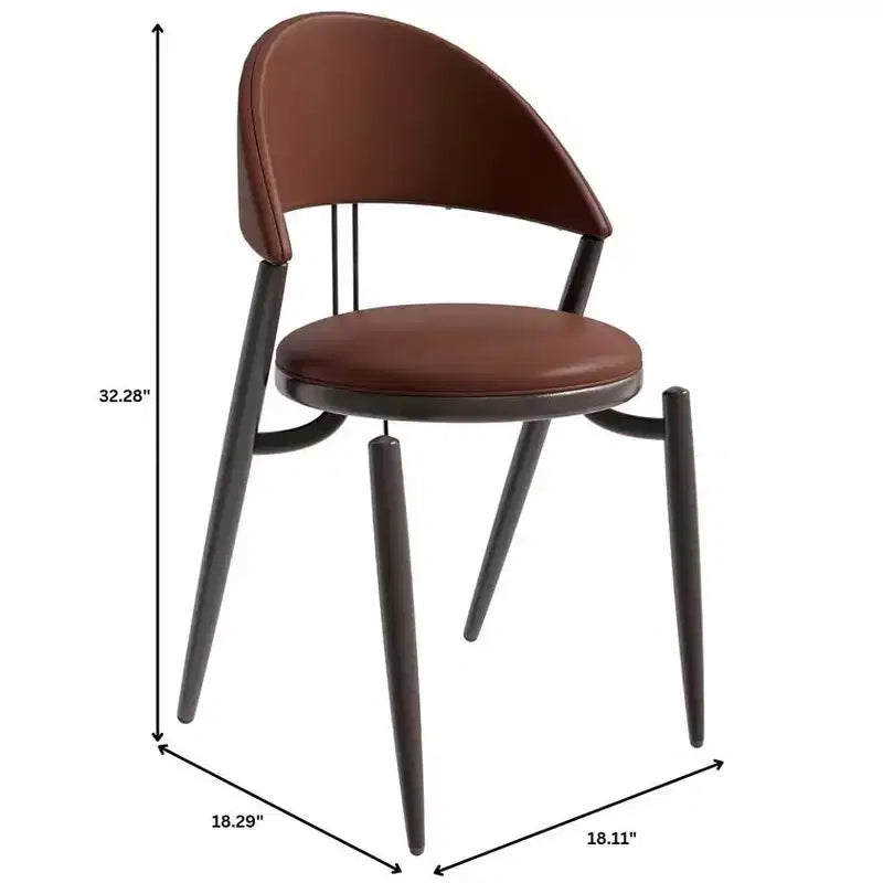 Chaise de salle à manger moderne en cuir, dossier ouvert rembourré avec pieds en métal, aucun assemblage requis