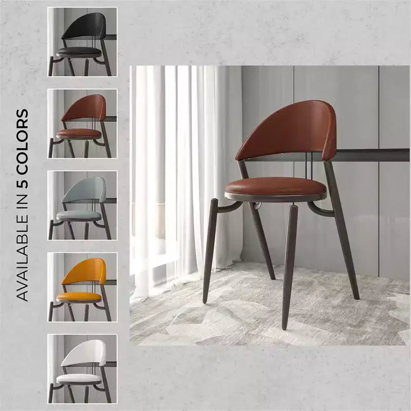 Chaise de salle à manger moderne en cuir, dossier ouvert rembourré avec pieds en métal, aucun assemblage requis