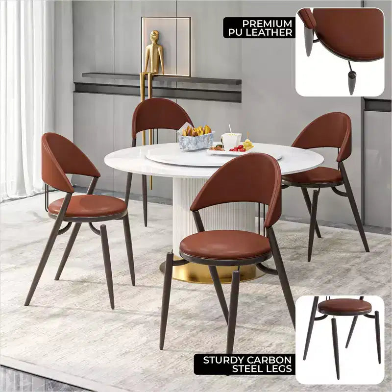 Chaise de salle à manger moderne en cuir, dossier ouvert rembourré avec pieds en métal, aucun assemblage requis