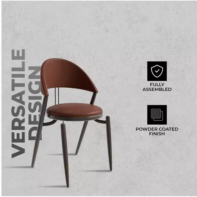 Chaise de salle à manger moderne en cuir, dossier ouvert rembourré avec pieds en métal, aucun assemblage requis