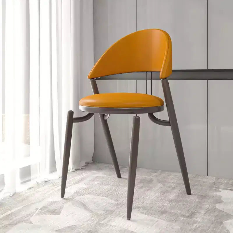 Chaise de salle à manger moderne en cuir, dossier ouvert rembourré avec pieds en métal, aucun assemblage requis