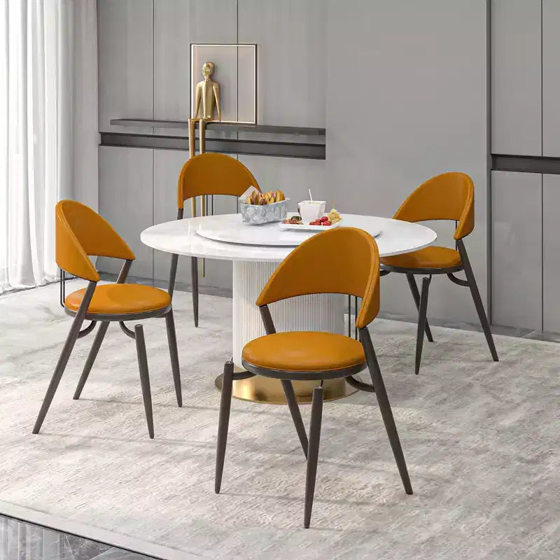 Chaise de salle à manger moderne en cuir, dossier ouvert rembourré avec pieds en métal, aucun assemblage requis
