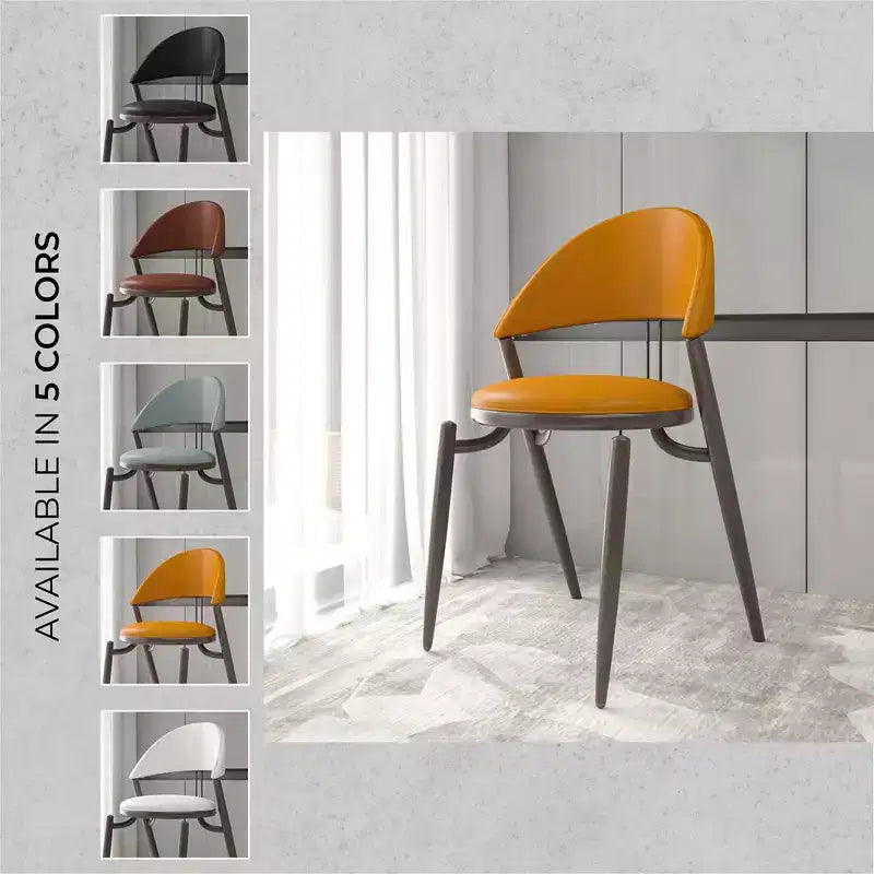 Chaise de salle à manger moderne en cuir, dossier ouvert rembourré avec pieds en métal, aucun assemblage requis