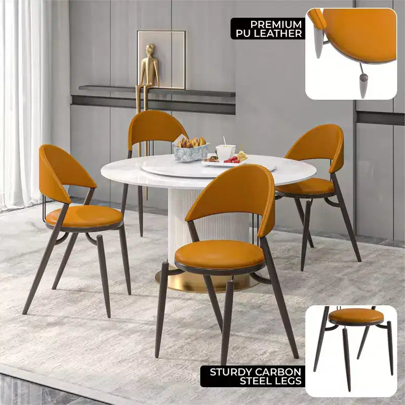 Chaise de salle à manger moderne en cuir, dossier ouvert rembourré avec pieds en métal, aucun assemblage requis