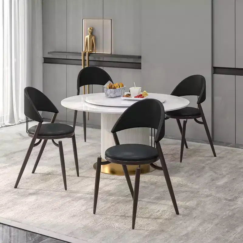 Chaise de salle à manger moderne en cuir, dossier ouvert rembourré avec pieds en métal, aucun assemblage requis