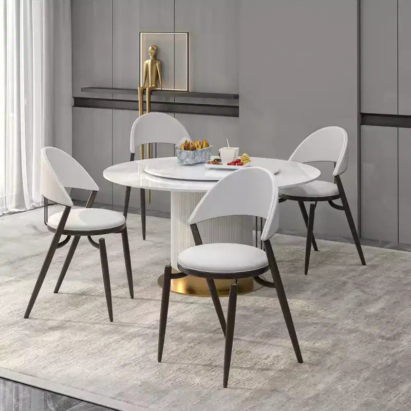 Chaise de salle à manger moderne en cuir, dossier ouvert rembourré avec pieds en métal, aucun assemblage requis