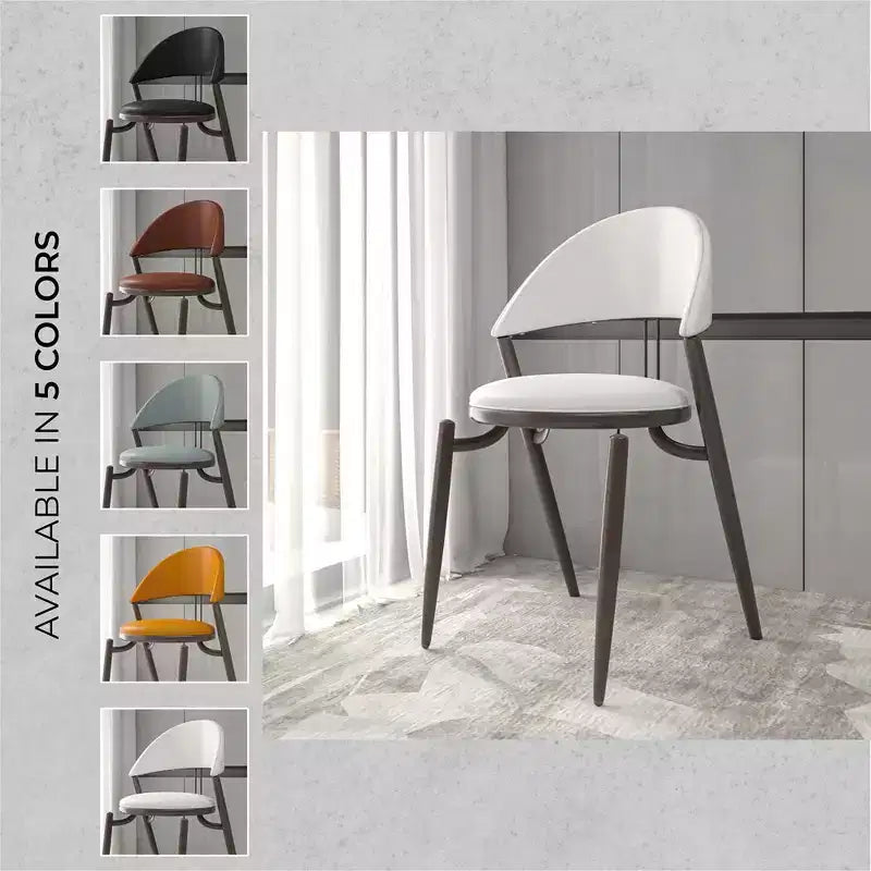 Chaise de salle à manger moderne en cuir, dossier ouvert rembourré avec pieds en métal, aucun assemblage requis