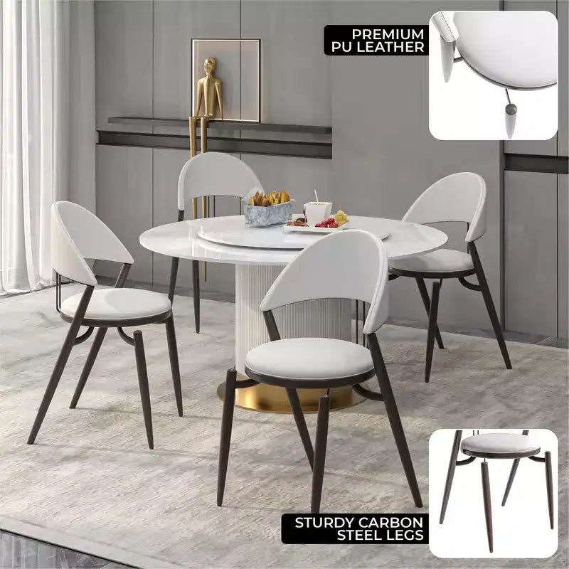Chaise de salle à manger moderne en cuir, dossier ouvert rembourré avec pieds en métal, aucun assemblage requis