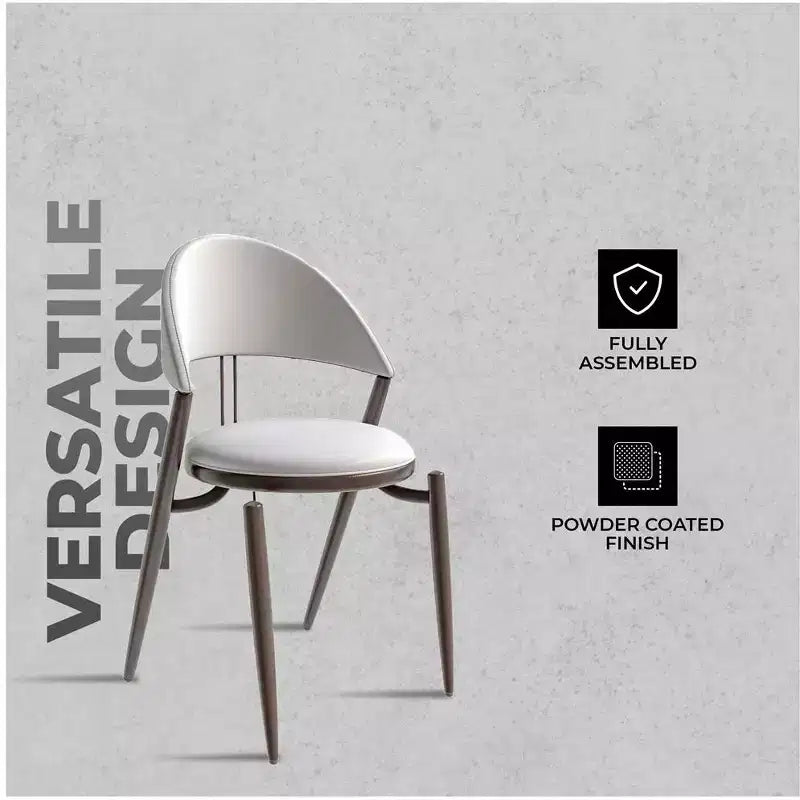 Chaise de salle à manger moderne en cuir, dossier ouvert rembourré avec pieds en métal, aucun assemblage requis