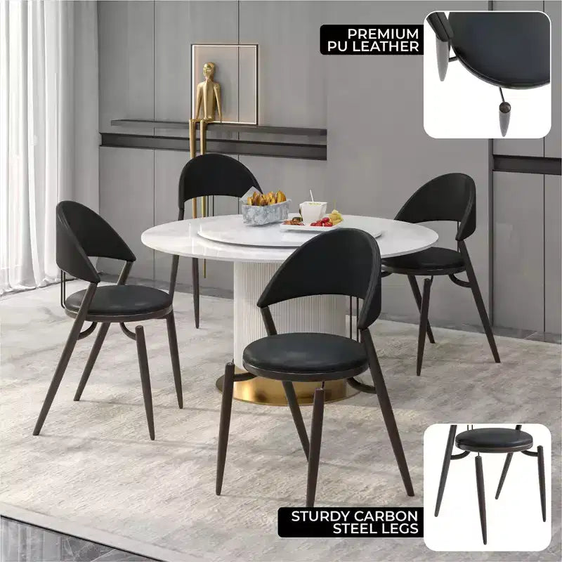 Chaise de salle à manger moderne en cuir, dossier ouvert rembourré avec pieds en métal, aucun assemblage requis