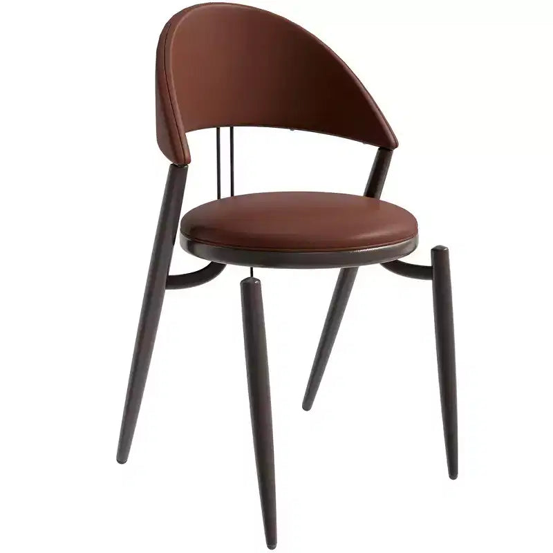Chaise de salle à manger moderne en cuir, dossier ouvert rembourré avec pieds en métal, aucun assemblage requis
