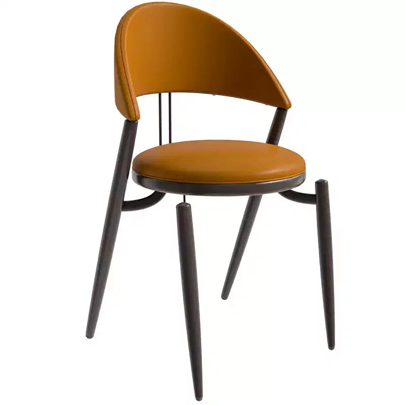 Chaise de salle à manger moderne en cuir, dossier ouvert rembourré avec pieds en métal, aucun assemblage requis