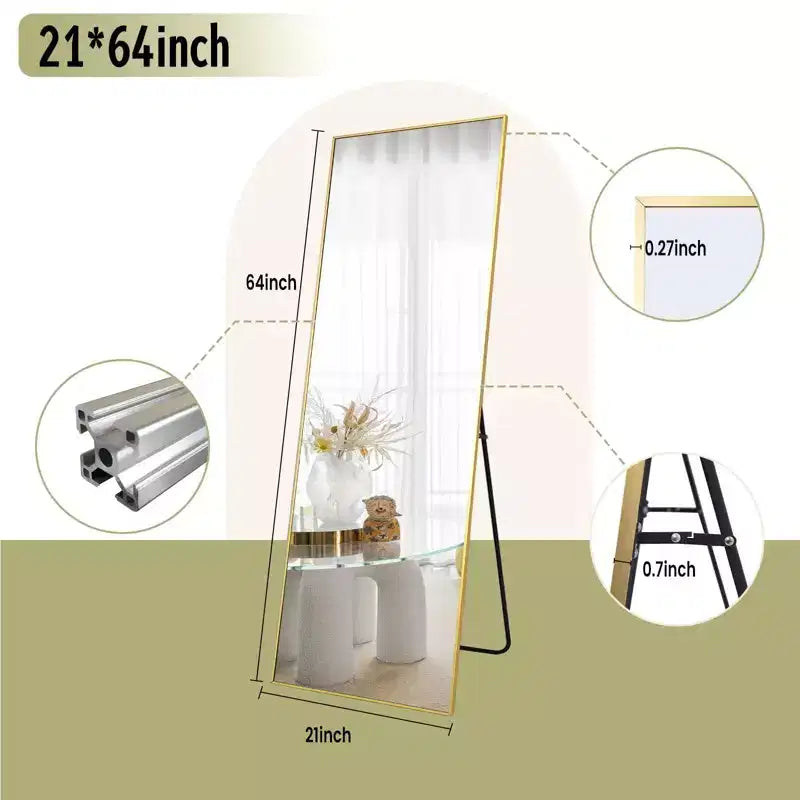 Miroir rectangulaire psyché, 64x21 / 58x18 pour salle de bain