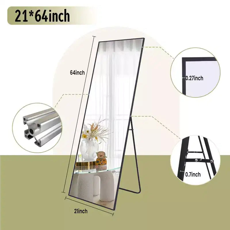 Miroir rectangulaire psyché, 64x21 / 58x18 pour salle de bain
