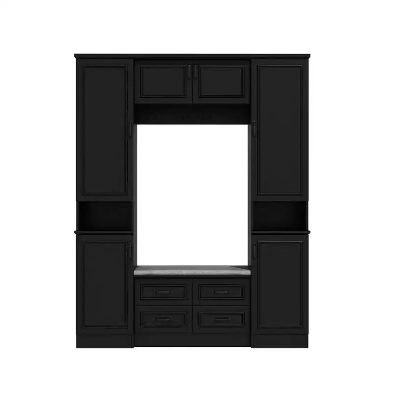Armoire vestiaire noire à 6 portes avec banc, tringles et crochets