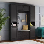 Armoire vestiaire noire à 6 portes avec banc, tringles et crochets