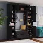 Armoire vestiaire noire à 6 portes avec banc, tringles et crochets