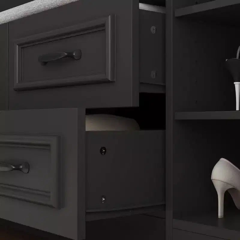 Armoire vestiaire noire à 6 portes avec banc, tringles et crochets