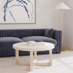 Table basse ovale en MDF effet travertin et noyer, marron