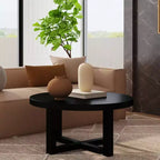 Table basse ovale en MDF effet travertin et noyer, marron
