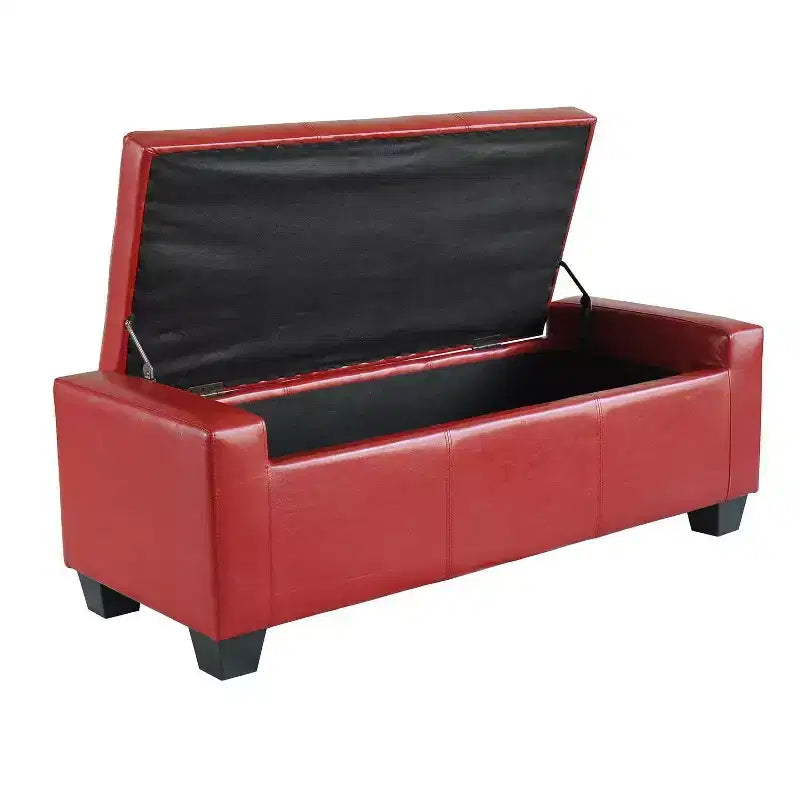 Pouffe de rangement capitonné rectangulaire en similicuir de 130 cm (51 po)