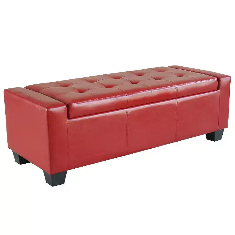 Pouffe de rangement capitonné rectangulaire en similicuir de 130 cm (51 po)