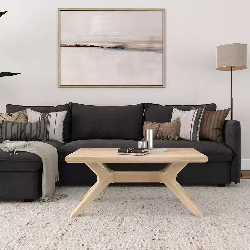 Table basse rectangulaire en bois massif avec pieds en croix, 102 cm pour le salon