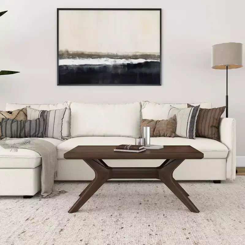 Table basse rectangulaire en bois massif avec pieds en croix, 102 cm pour le salon