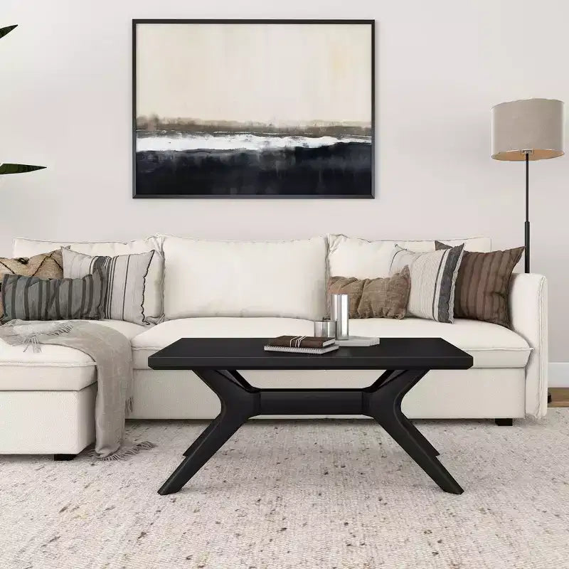 Table basse rectangulaire en bois massif avec pieds en croix, 102 cm pour le salon