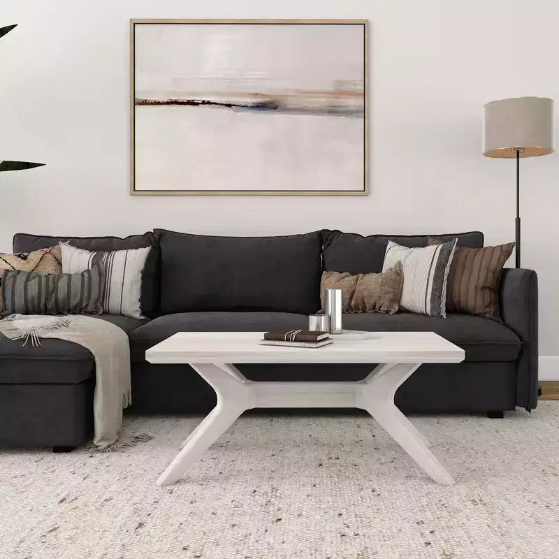 Table basse rectangulaire en bois massif avec pieds en croix, 102 cm pour le salon
