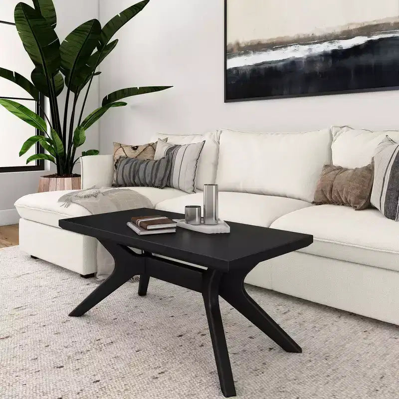 Table basse rectangulaire en bois massif avec pieds en croix, 102 cm pour le salon
