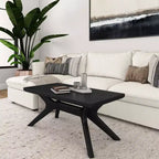 Table basse rectangulaire en bois massif avec pieds en croix, 102 cm pour le salon