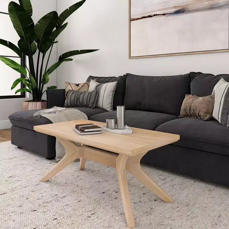 Table basse rectangulaire en bois massif avec pieds en croix, 102 cm pour le salon