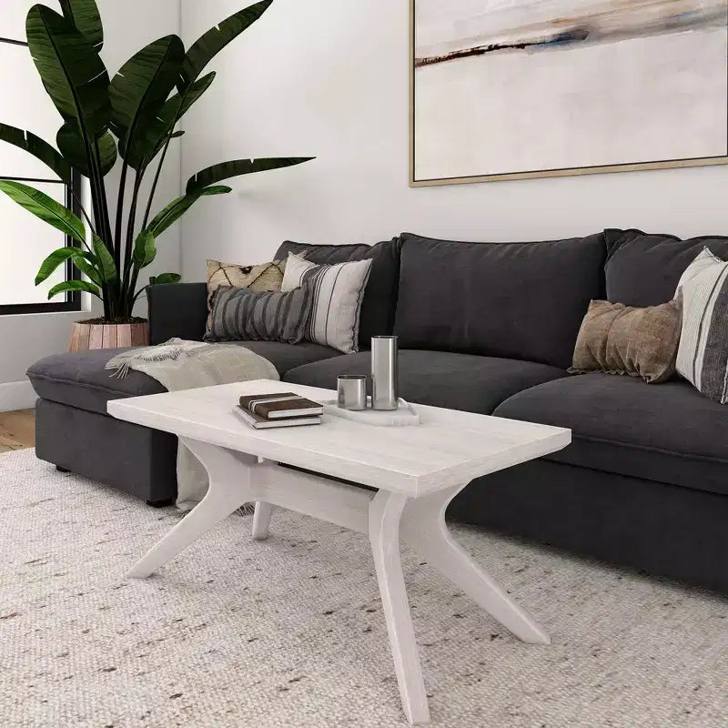 Table basse rectangulaire en bois massif avec pieds en croix, 102 cm pour le salon