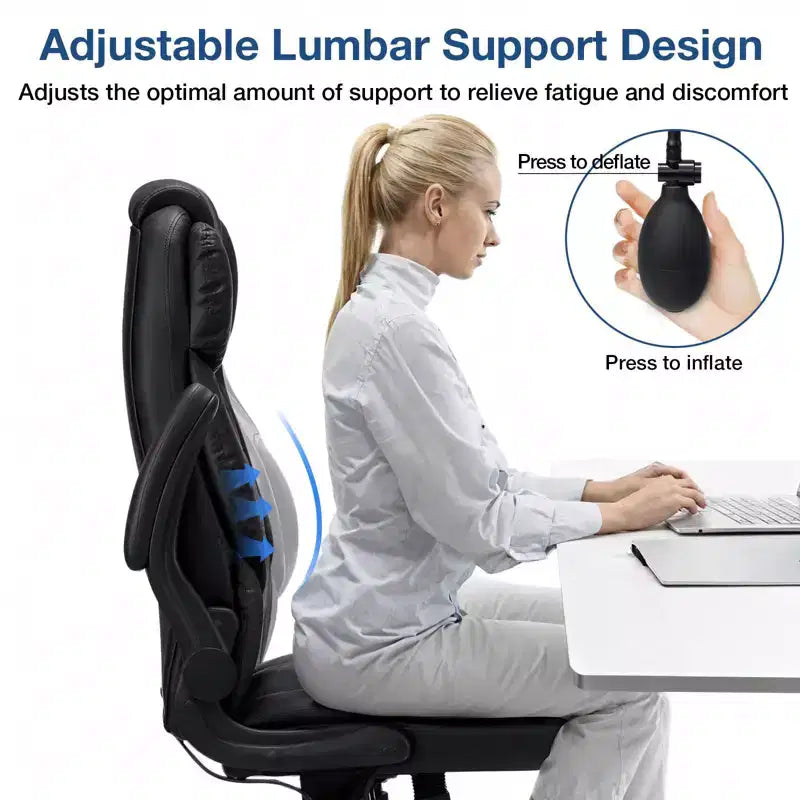 Fauteuil de bureau ergonomique inclinable en cuir avec soutien lombaire gonflable et accoudoir