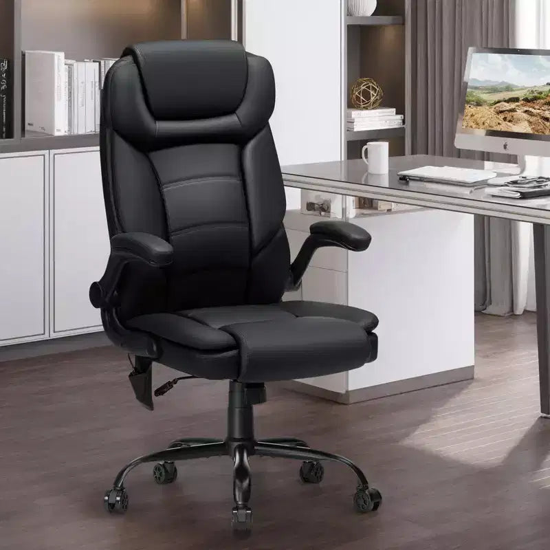 Fauteuil de bureau ergonomique inclinable en cuir avec soutien lombaire gonflable et accoudoir