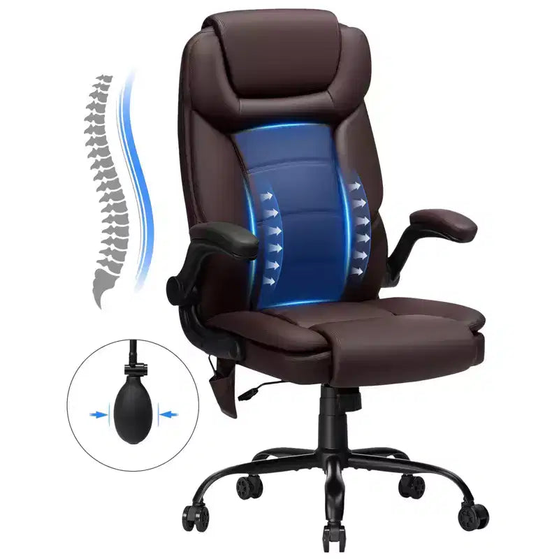 Fauteuil de bureau ergonomique inclinable en cuir avec soutien lombaire gonflable et accoudoir