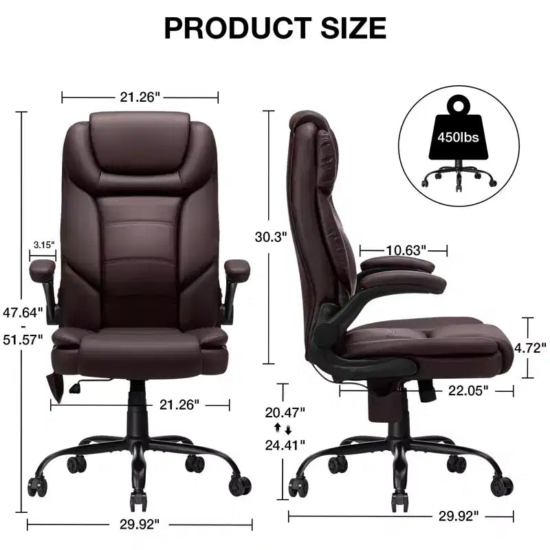 Fauteuil de bureau ergonomique inclinable en cuir avec soutien lombaire gonflable et accoudoir