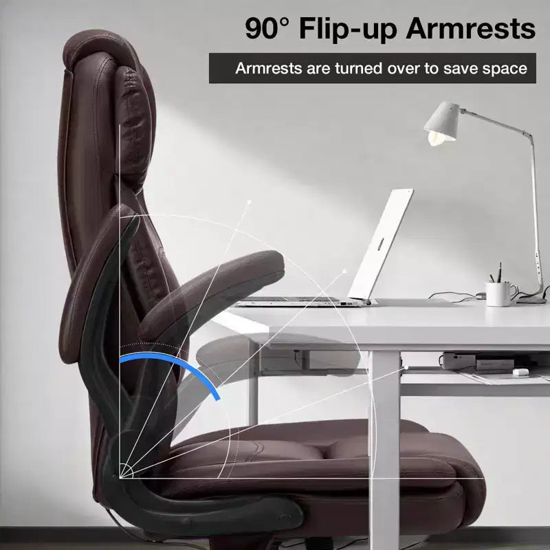 Fauteuil de bureau ergonomique inclinable en cuir avec soutien lombaire gonflable et accoudoir