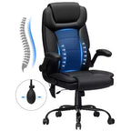 Fauteuil de bureau ergonomique inclinable en cuir avec soutien lombaire gonflable et accoudoir
