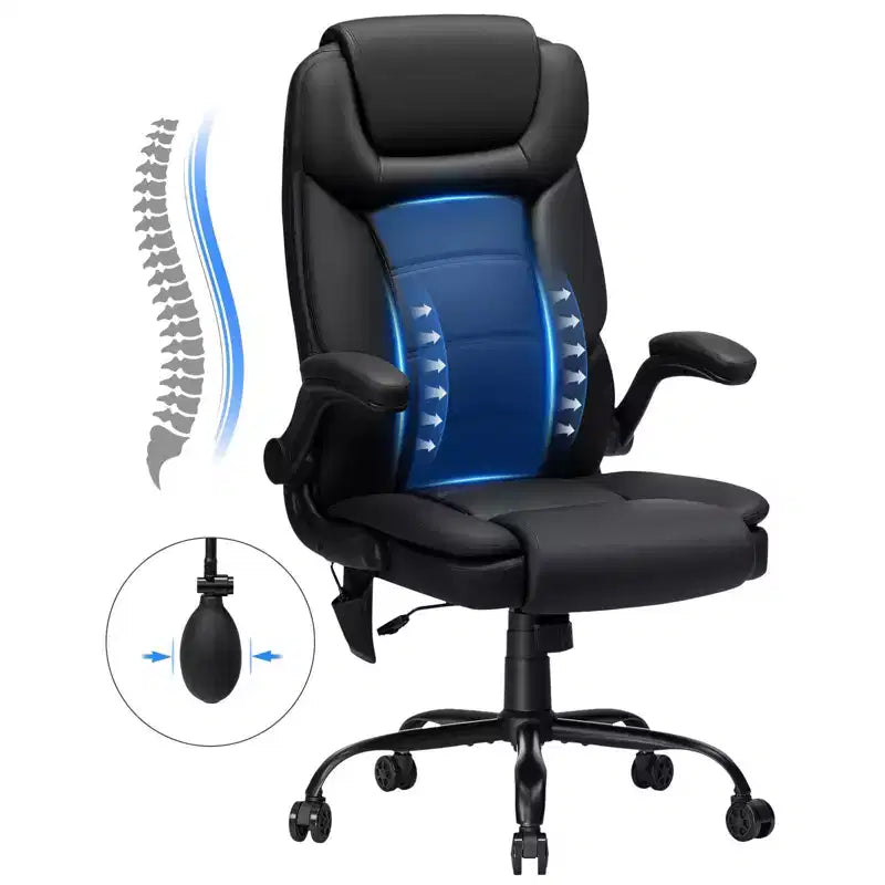Fauteuil de bureau ergonomique inclinable en cuir avec soutien lombaire gonflable et accoudoir