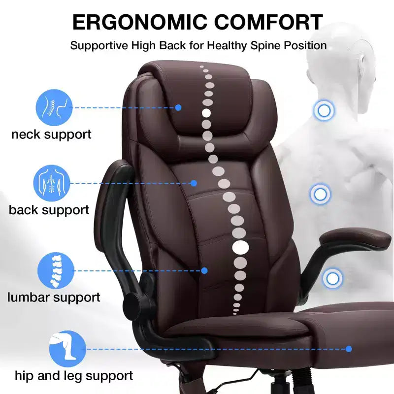 Fauteuil de bureau ergonomique inclinable en cuir avec soutien lombaire gonflable et accoudoir