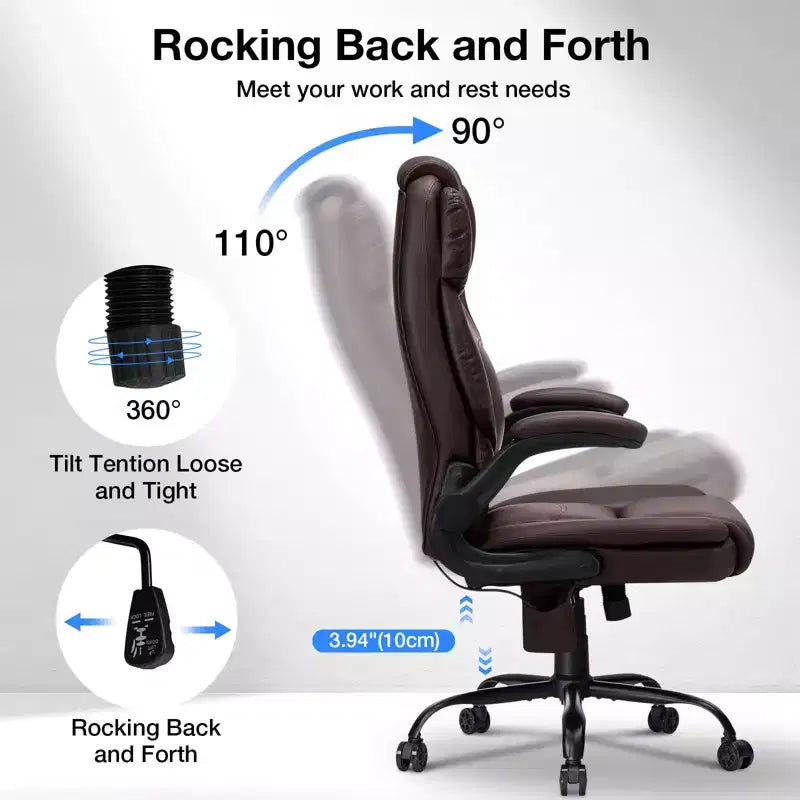 Fauteuil de bureau ergonomique inclinable en cuir avec soutien lombaire gonflable et accoudoir
