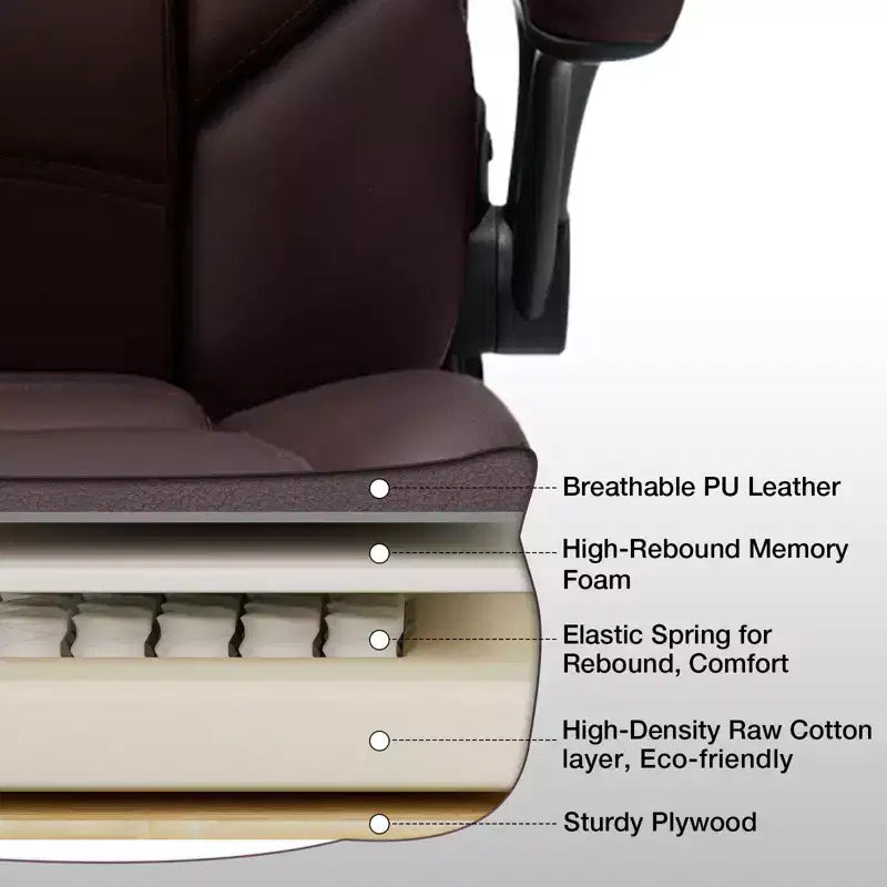 Fauteuil de bureau ergonomique inclinable en cuir avec soutien lombaire gonflable et accoudoir