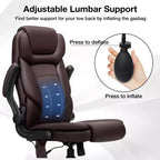 Fauteuil de bureau ergonomique inclinable en cuir avec soutien lombaire gonflable et accoudoir