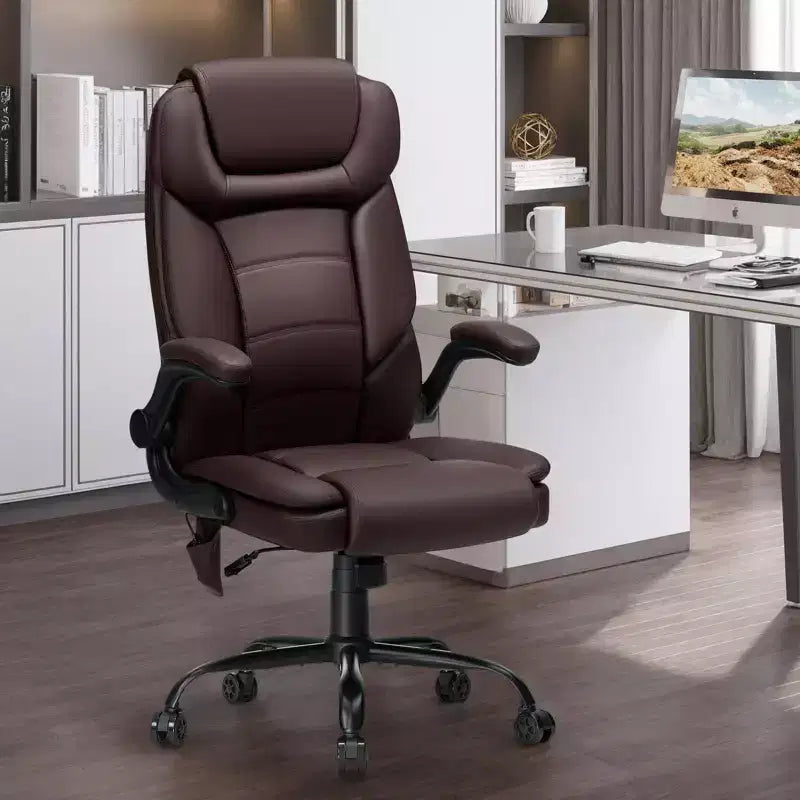 Fauteuil de bureau ergonomique inclinable en cuir avec soutien lombaire gonflable et accoudoir
