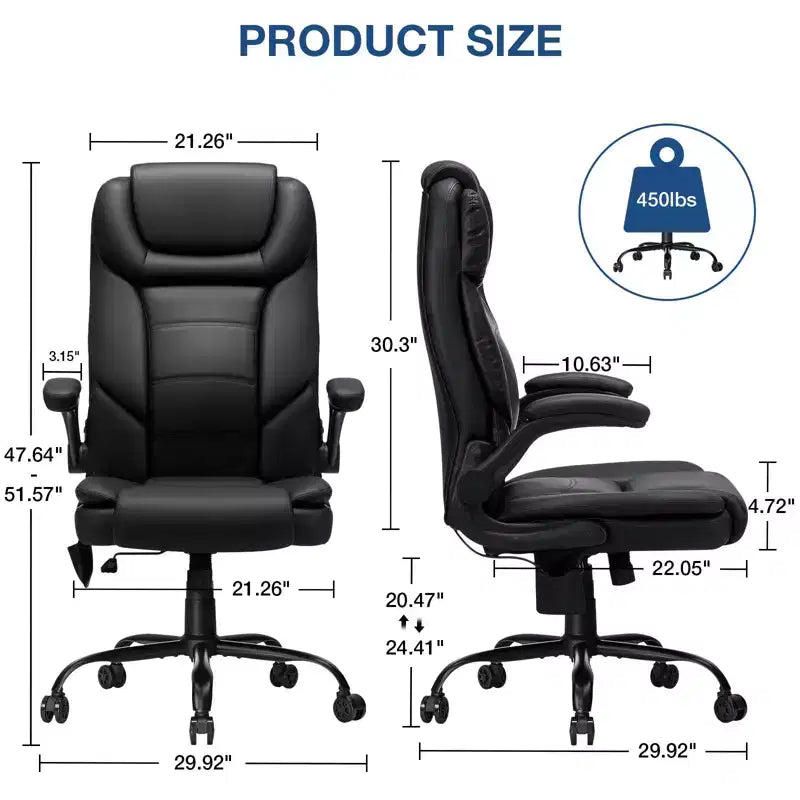 Fauteuil de bureau ergonomique inclinable en cuir avec soutien lombaire gonflable et accoudoir