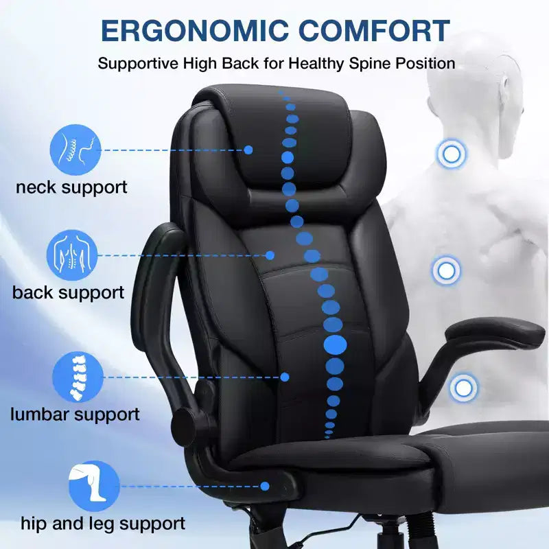 Fauteuil de bureau ergonomique inclinable en cuir avec soutien lombaire gonflable et accoudoir